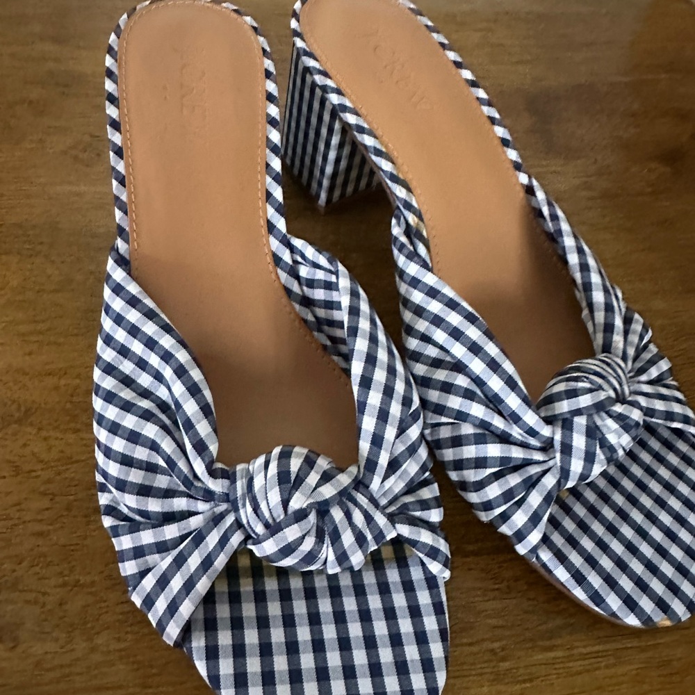 Checkered Blue and White Heeled Sandals